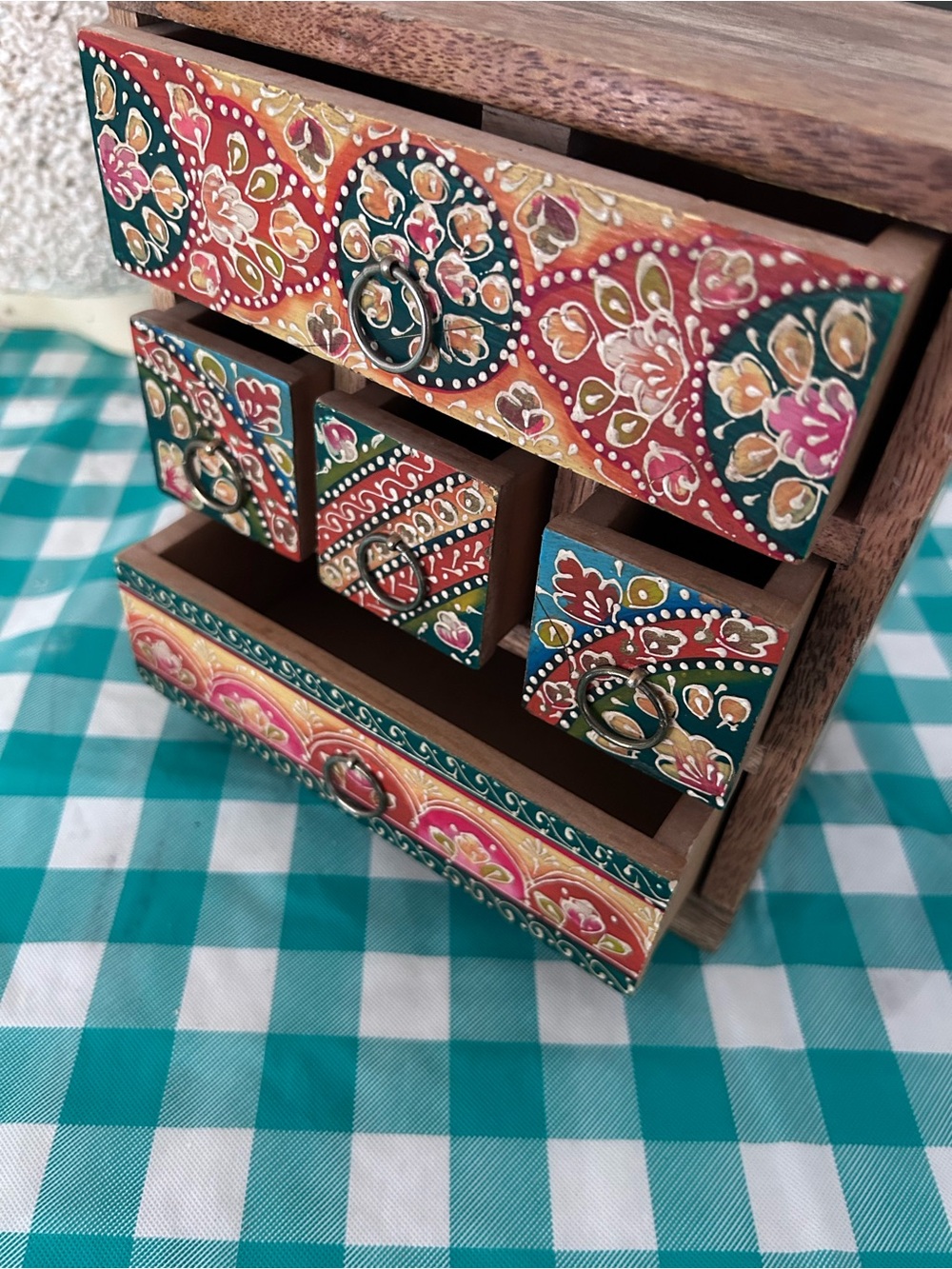Hand-Painted Multicolor Wooden Storage Chest - Decorative Small Drawer Organizer